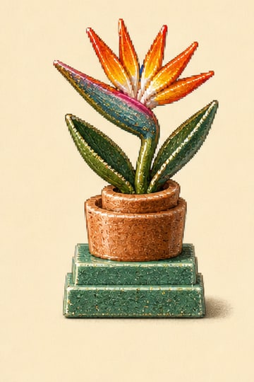 A small ceramic flower award from a warm Los Angeles window.