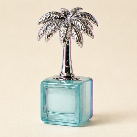 A chrome palm transmitting through an aqua glass screen.